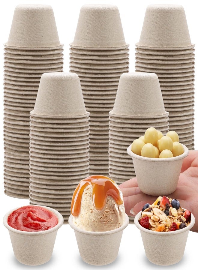 BUWUSMU 450 Pcs Bagasse Fiber Souffle Cups, 2 oz Beige Mini Disposable Condiment Cups, Small Sauce Portion Bowls for Dipping, Snack, Dessert Storage - Image 1